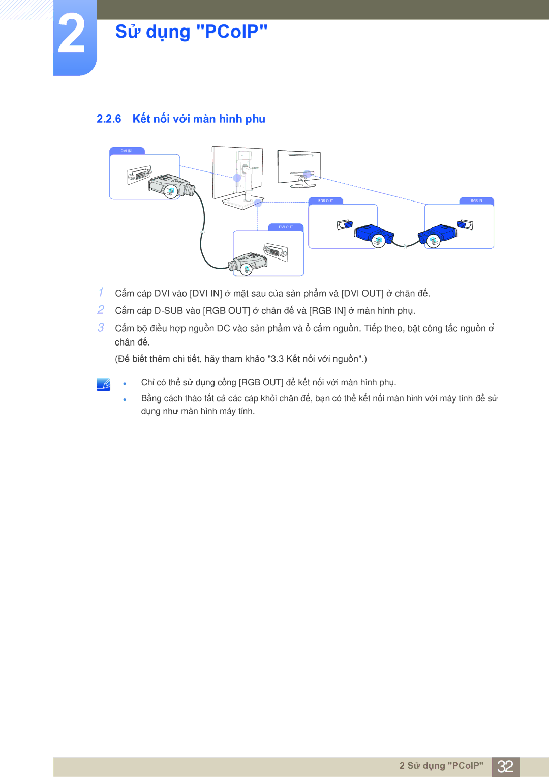 Samsung LF19NSBTBN/XY, LF19NSBTBNMXV, LF22NSBTBN/XS, LF19NSBTBN/XS manual 6 Kết nối với màn hình phu 