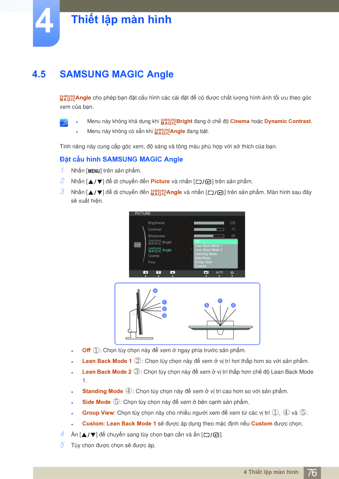 Samsung LF19NSBTBN/XY, LF19NSBTBNMXV, LF22NSBTBN/XS, LF19NSBTBN/XS manual Đặt cấu hình Samsung Magic Angle 