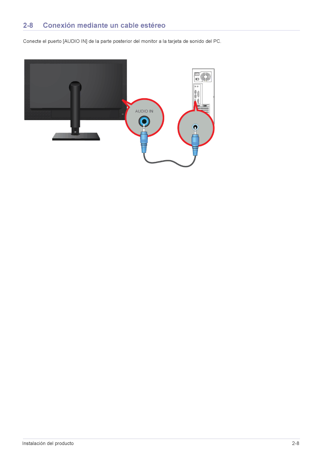 Samsung LF24PPBCB/ZA, LF19PPBCB/EN, LF24PPBCB/EN, LF19PPBCB/ZA manual Conexión mediante un cable estéreo 