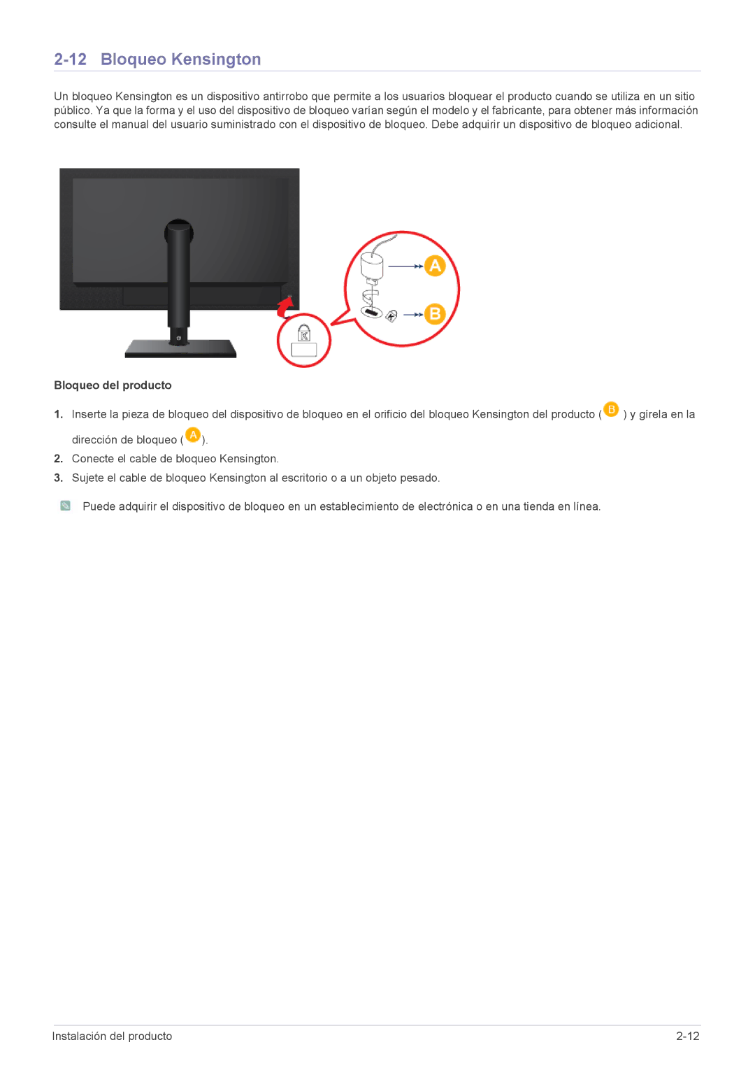 Samsung LF24PPBCB/ZA, LF19PPBCB/EN, LF24PPBCB/EN, LF19PPBCB/ZA manual Bloqueo Kensington, Bloqueo del producto 