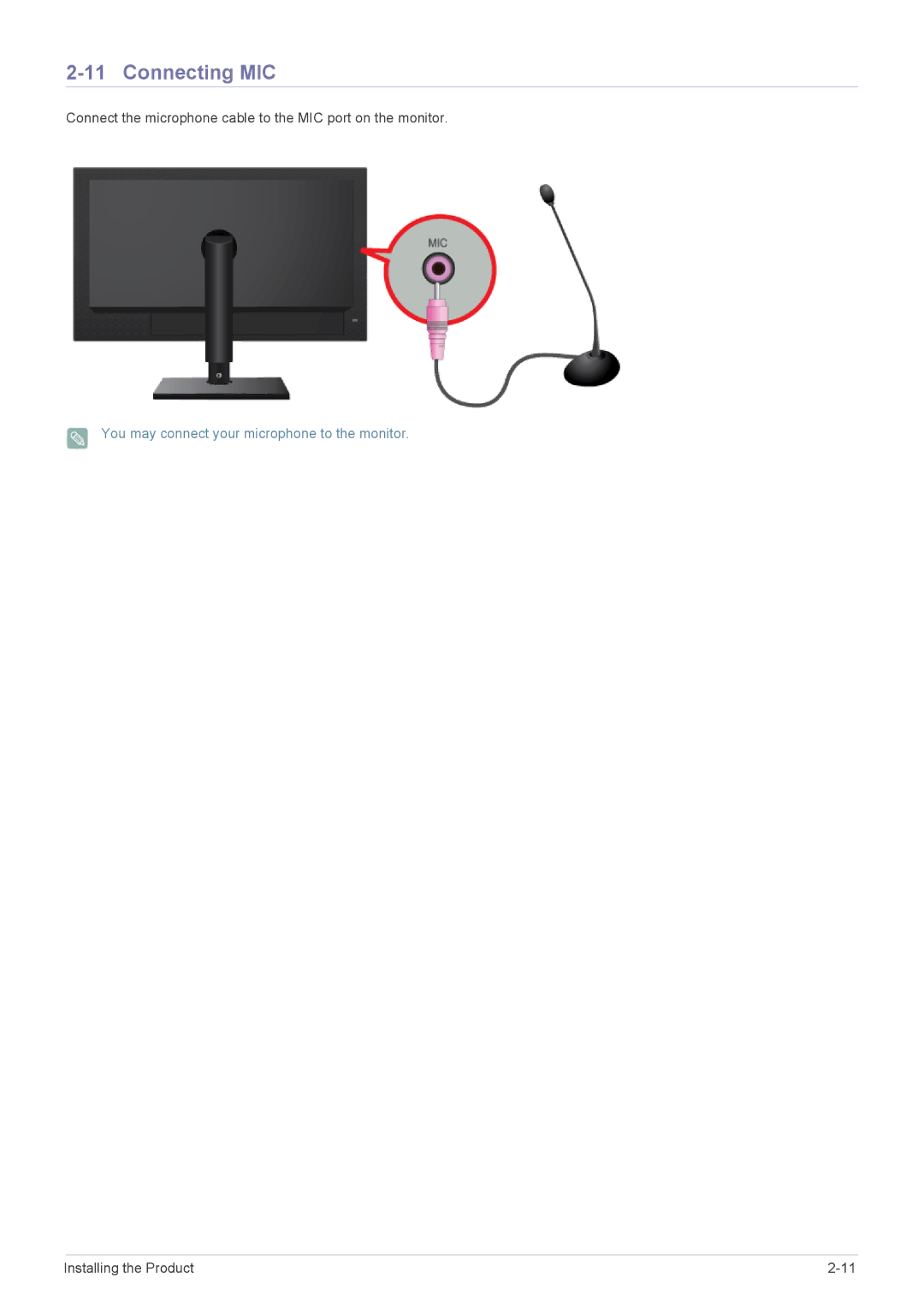 Samsung LF24PPBDB/XJ, LF19PPBCB/EN, LF24PPBCB/EN, LF24PPBDB/EN, LF19PPBCB/XJ, LF24PPBCB/XJ, LF24PPBCB/ZA manual Connecting MIC 