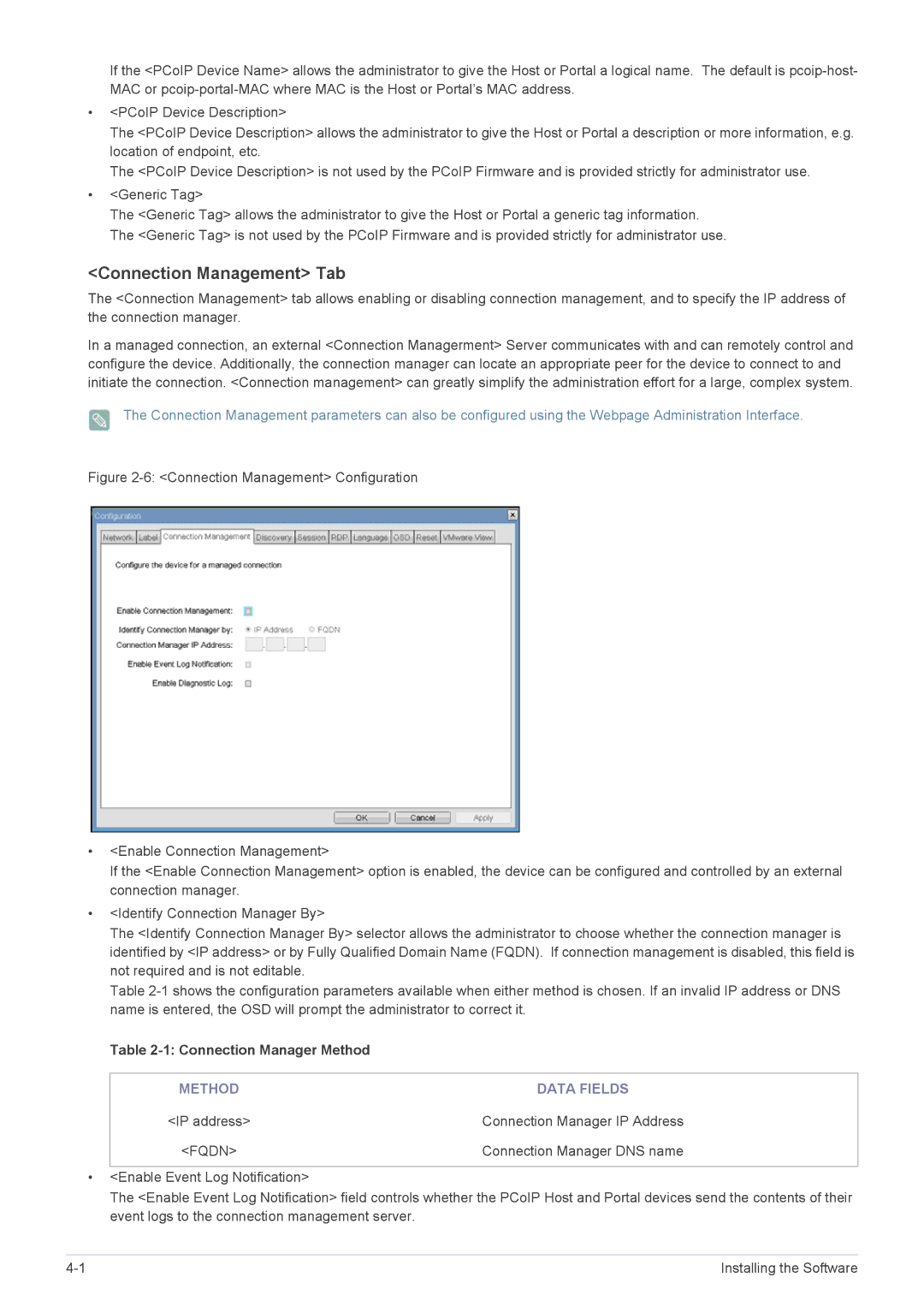 Samsung LF24PPBDB/EN, LF19PPBCB/EN, LF24PPBCB/EN, LF24PPBDB/XJ, LF19PPBCB/XJ Connection Management Tab, Method Data Fields 