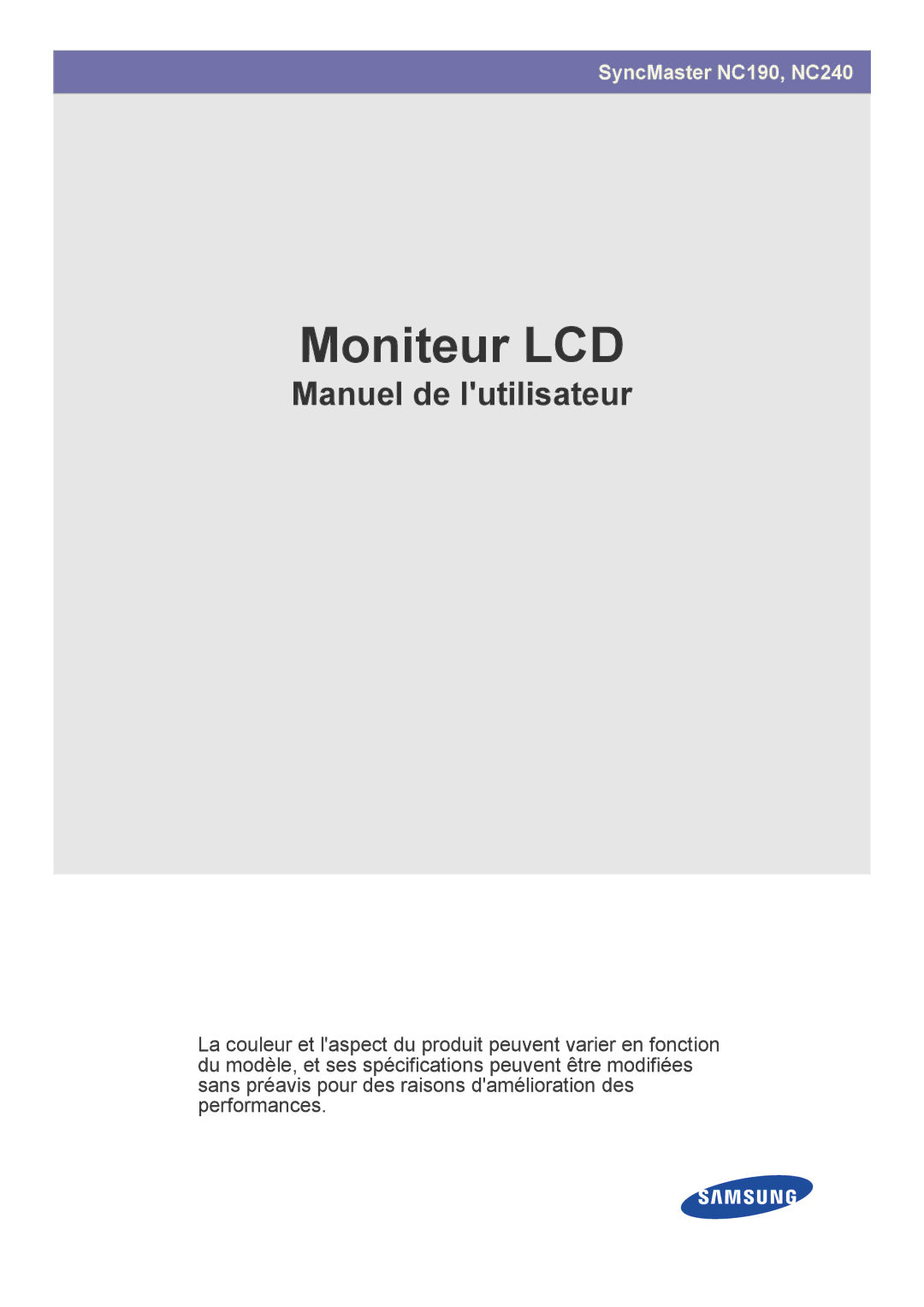 Samsung LF24PPBCB/EN, LF19PPBCB/EN, LF24PPBDB/EN manual Moniteur LCD 