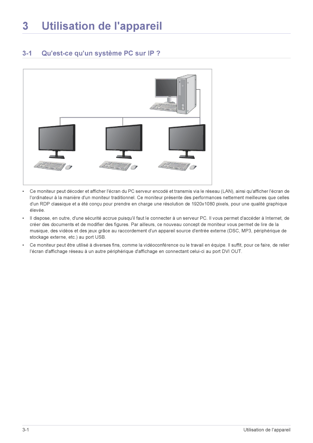 Samsung LF24PPBDB/EN, LF19PPBCB/EN, LF24PPBCB/EN manual Utilisation de lappareil, Quest-ce quun système PC sur IP ? 