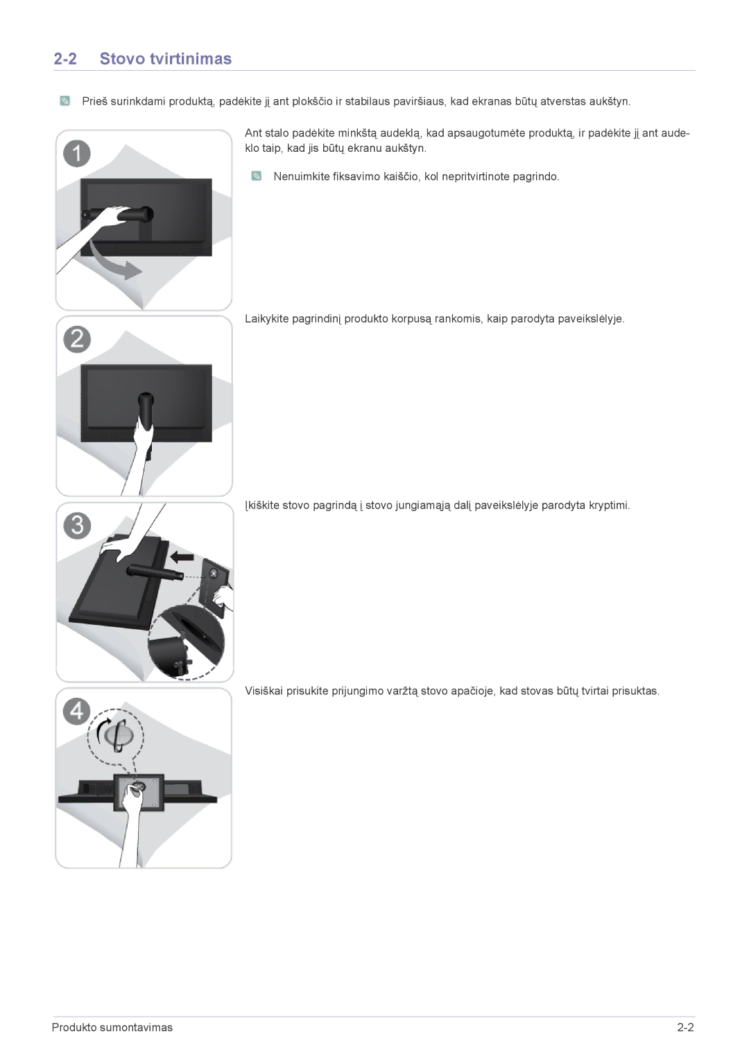 Samsung LF19PPBCB/EN, LF24PPBCB/EN, LF24PPBDB/EN manual Stovo tvirtinimas 