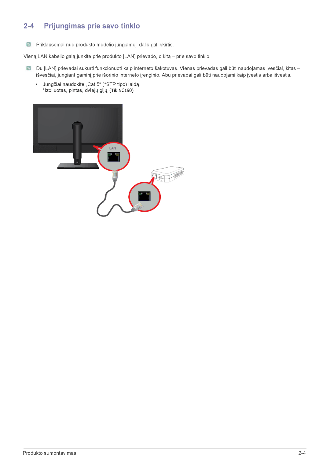 Samsung LF24PPBCB/EN, LF19PPBCB/EN, LF24PPBDB/EN manual Prijungimas prie savo tinklo 