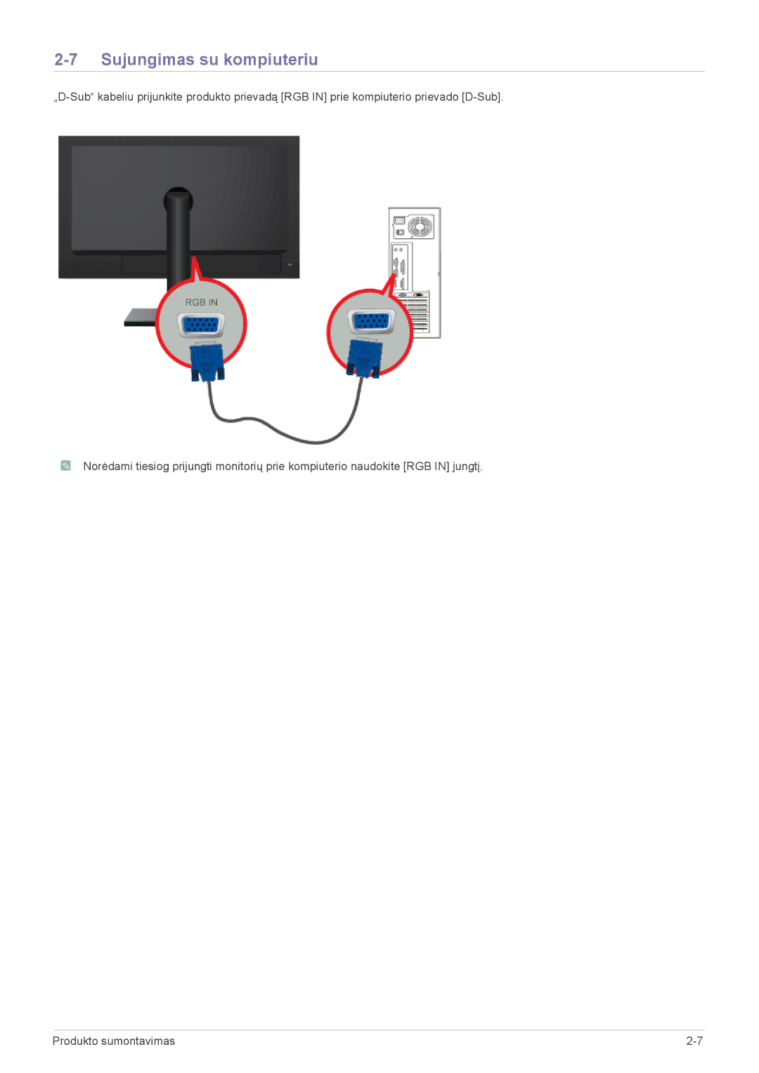 Samsung LF24PPBCB/EN, LF19PPBCB/EN, LF24PPBDB/EN manual Sujungimas su kompiuteriu 