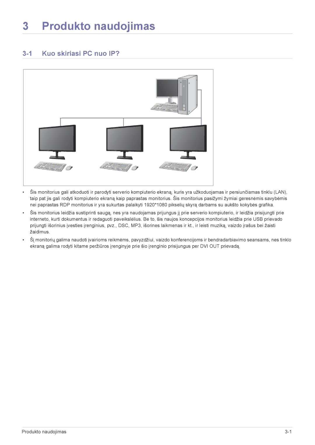 Samsung LF24PPBCB/EN, LF19PPBCB/EN, LF24PPBDB/EN manual Produkto naudojimas, Kuo skiriasi PC nuo IP? 