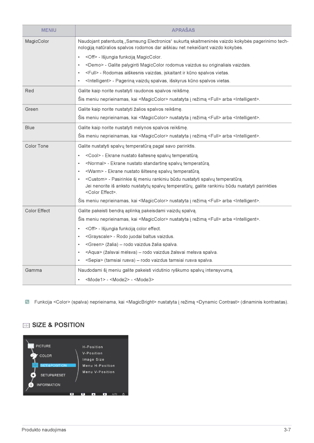 Samsung LF24PPBCB/EN, LF19PPBCB/EN, LF24PPBDB/EN manual Size & Position 