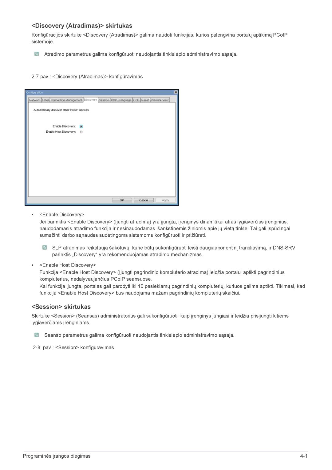 Samsung LF24PPBCB/EN, LF19PPBCB/EN, LF24PPBDB/EN manual Discovery Atradimas skirtukas, Session skirtukas 