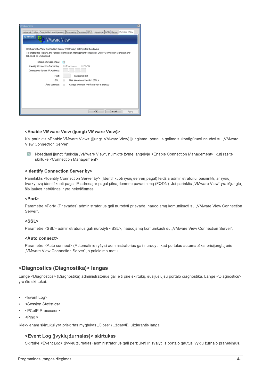 Samsung LF19PPBCB/EN, LF24PPBCB/EN, LF24PPBDB/EN manual Diagnostics Diagnostika langas, Event Log Įvykių žurnalas skirtukas 