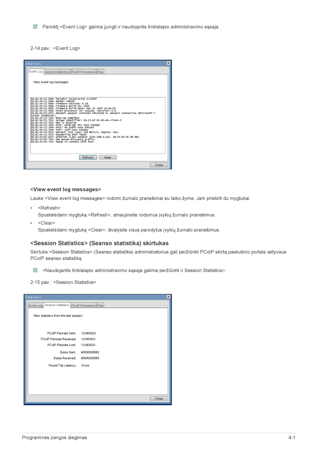 Samsung LF24PPBCB/EN, LF19PPBCB/EN, LF24PPBDB/EN Session Statistics Seanso statistika skirtukas, View event log messages 