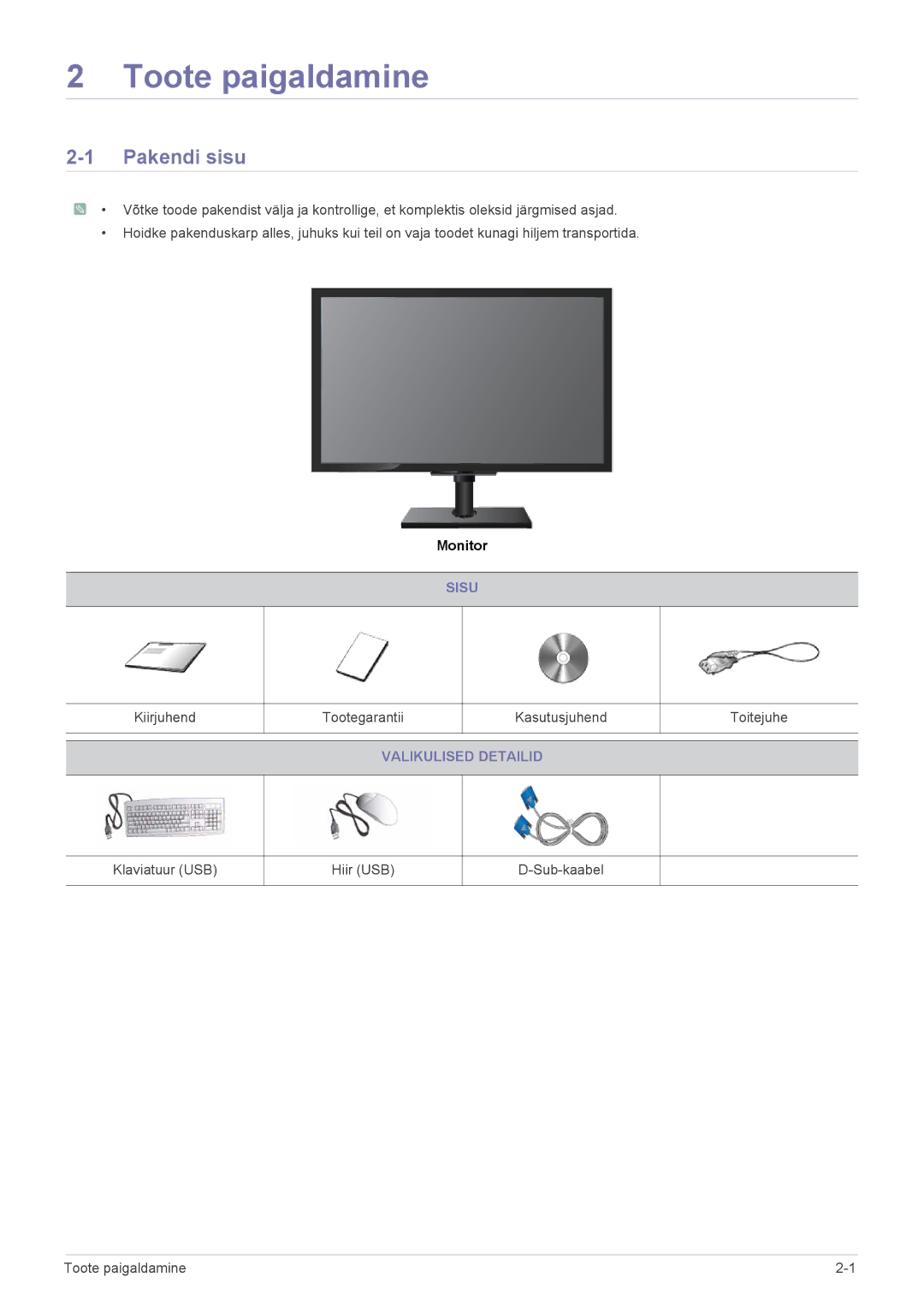 Samsung LF19PPBCB/EN, LF24PPBCB/EN, LF24PPBDB/EN manual Pakendi sisu, Sisu, Valikulised Detailid 