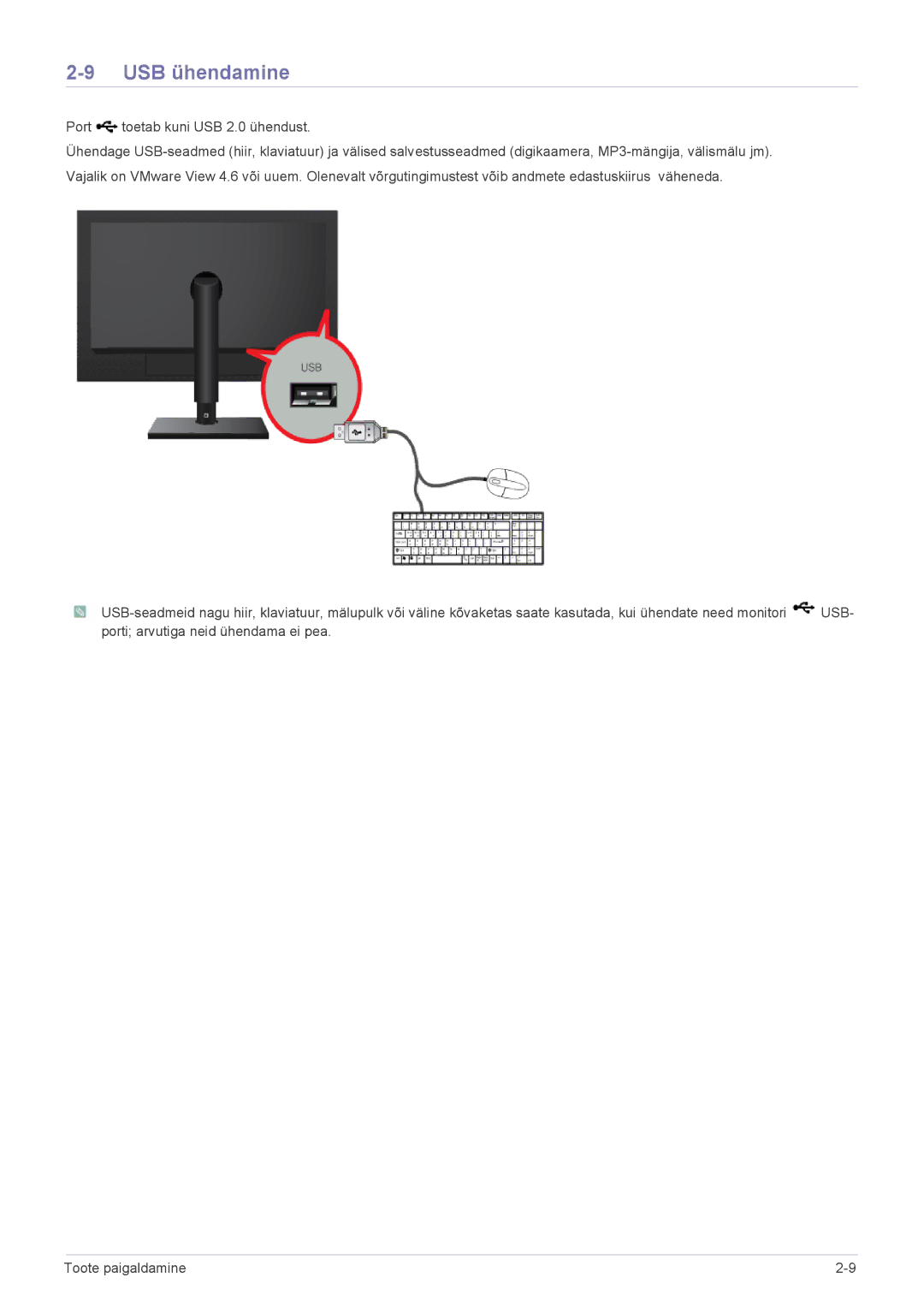 Samsung LF24PPBCB/EN, LF19PPBCB/EN, LF24PPBDB/EN manual USB ühendamine 