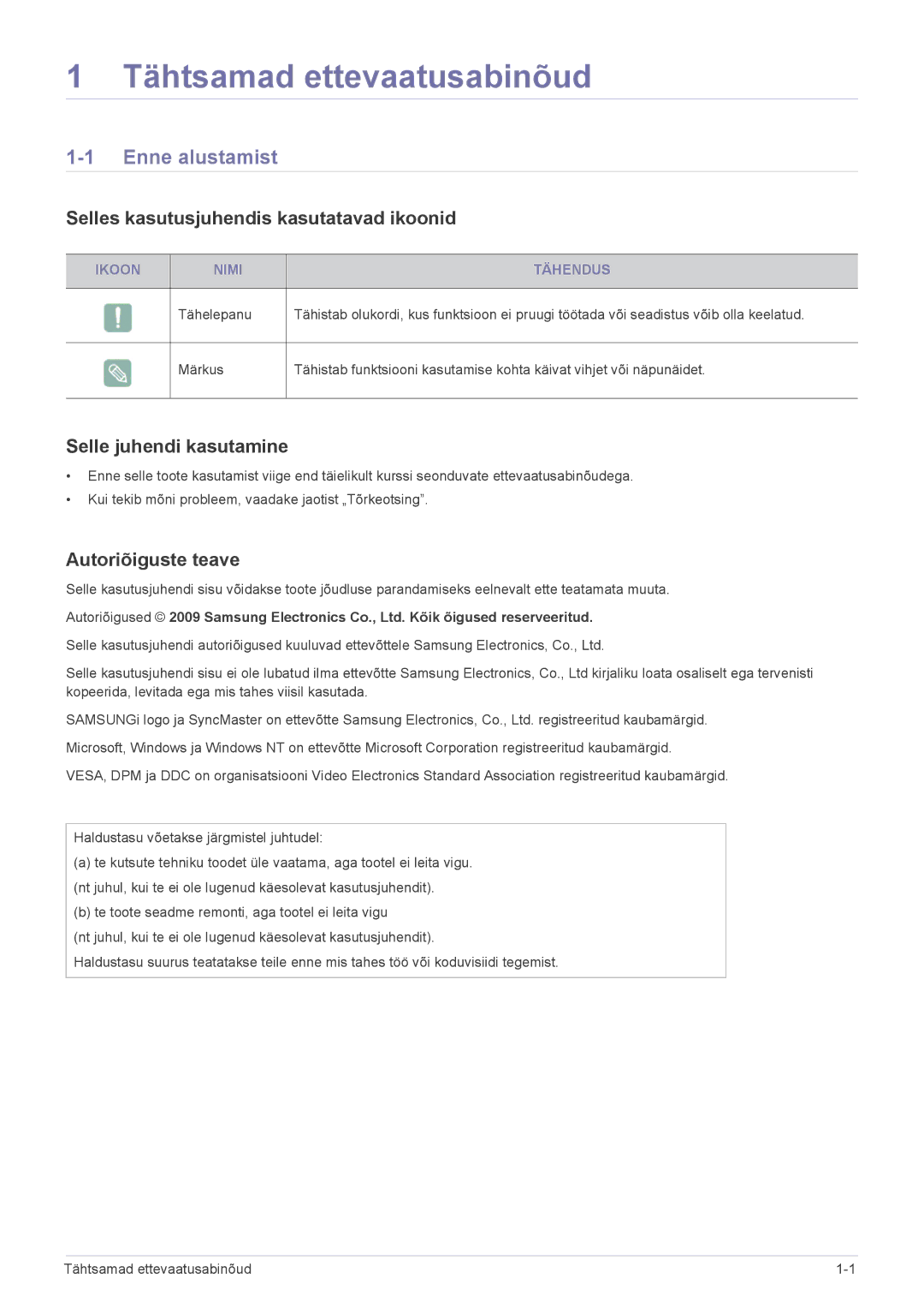 Samsung LF24PPBCB/EN, LF19PPBCB/EN Enne alustamist, Selles kasutusjuhendis kasutatavad ikoonid, Selle juhendi kasutamine 