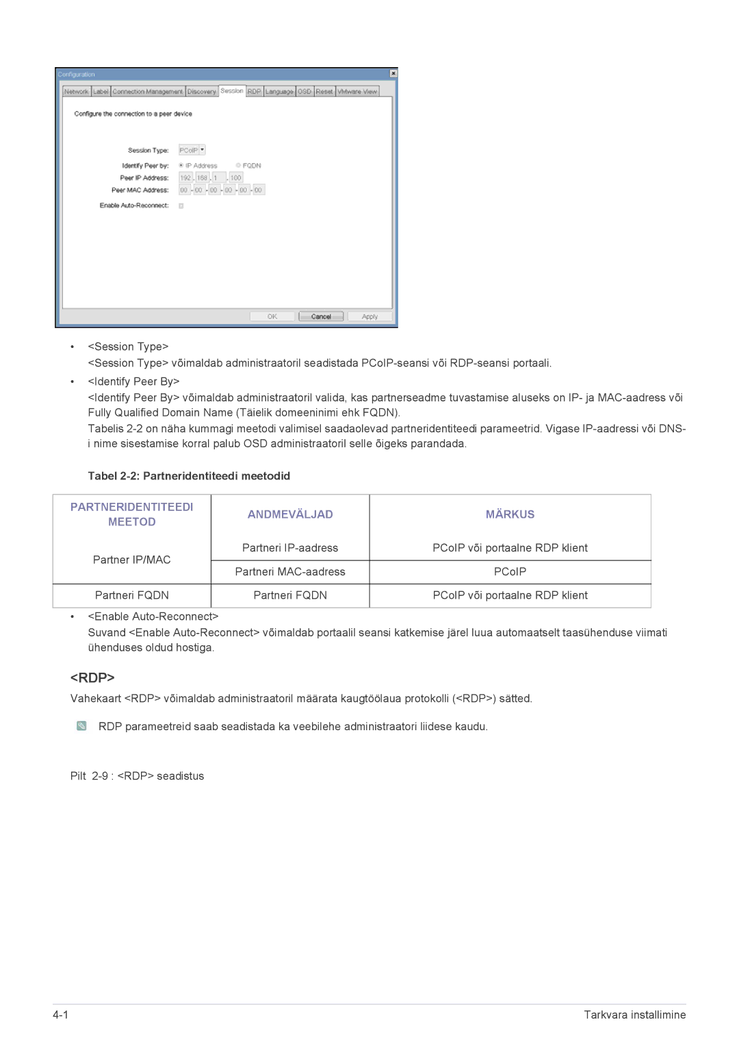 Samsung LF19PPBCB/EN, LF24PPBCB/EN, LF24PPBDB/EN manual Rdp, Partneridentiteedi Andmeväljad Märkus Meetod 