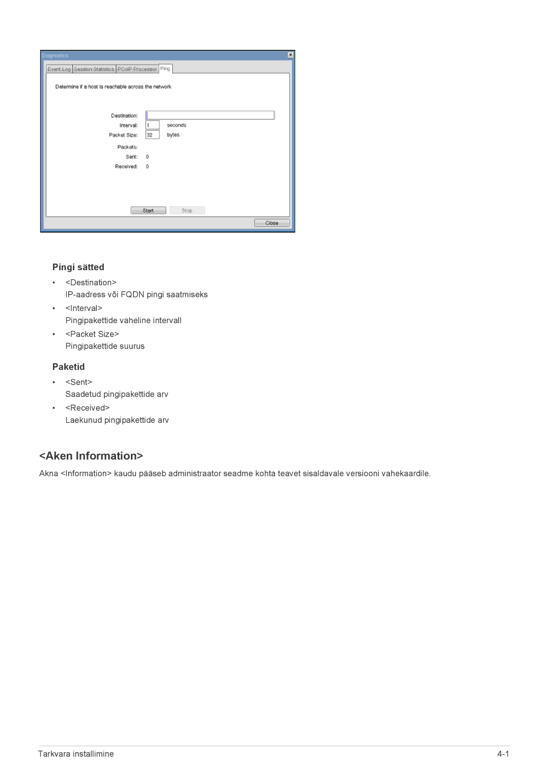 Samsung LF24PPBCB/EN, LF19PPBCB/EN, LF24PPBDB/EN manual Aken Information, Pingi sätted, Paketid 