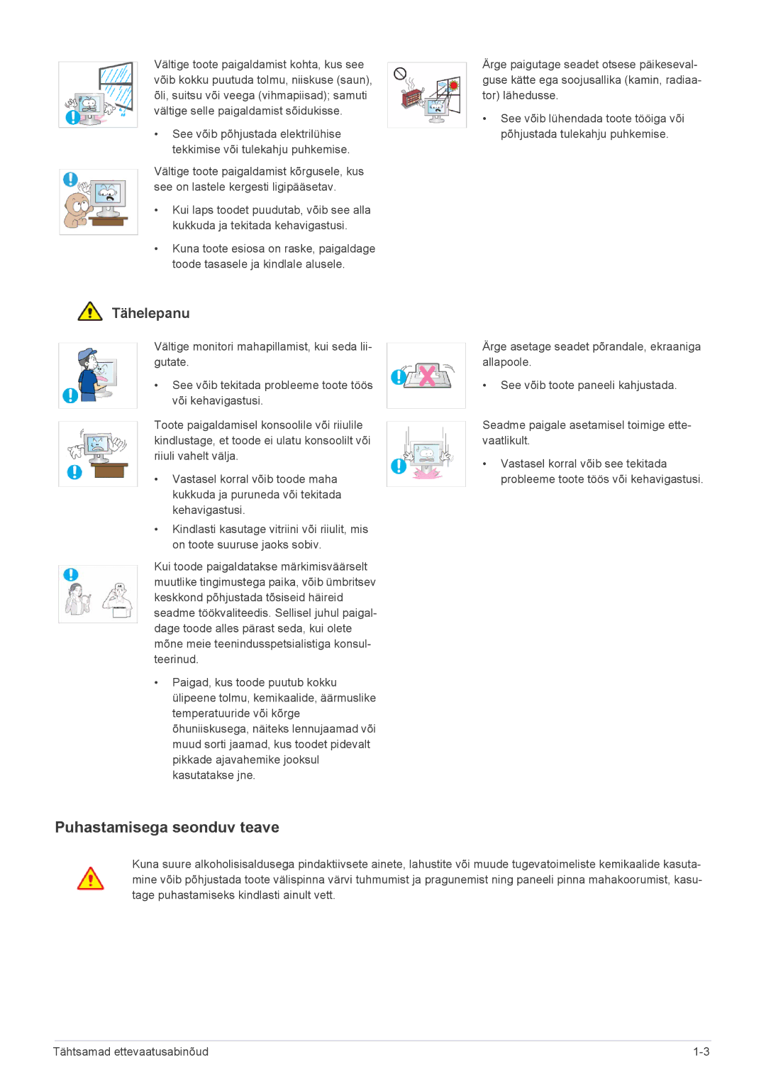 Samsung LF24PPBDB/EN, LF19PPBCB/EN, LF24PPBCB/EN manual Puhastamisega seonduv teave 