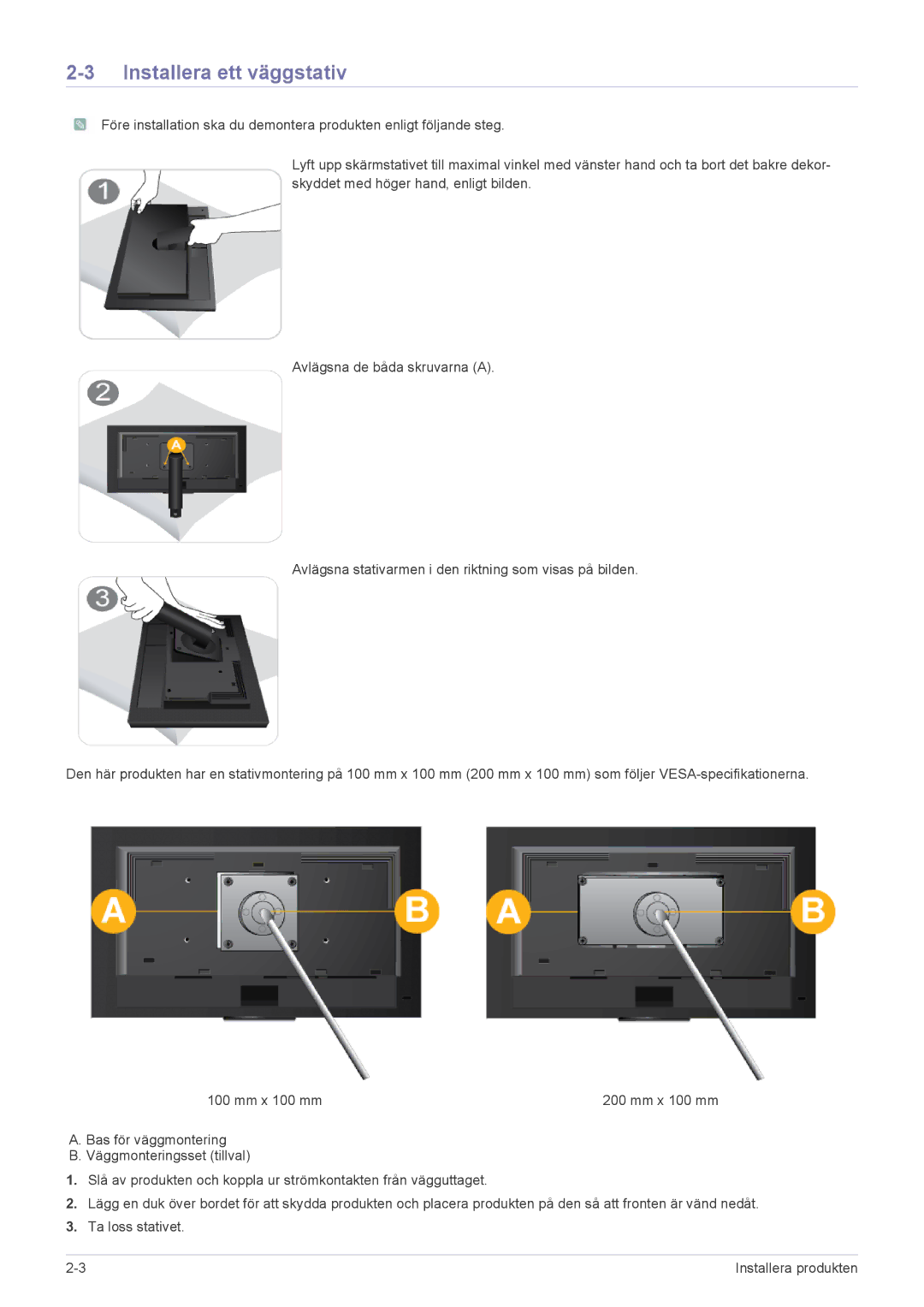 Samsung LF19PPBCB/EN, LF24PPBCB/EN manual Installera ett väggstativ 