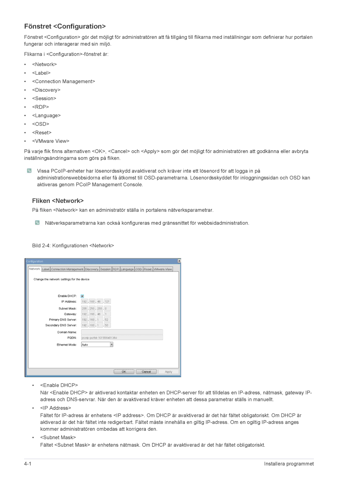 Samsung LF19PPBCB/EN, LF24PPBCB/EN manual Fönstret Configuration, Fliken Network 