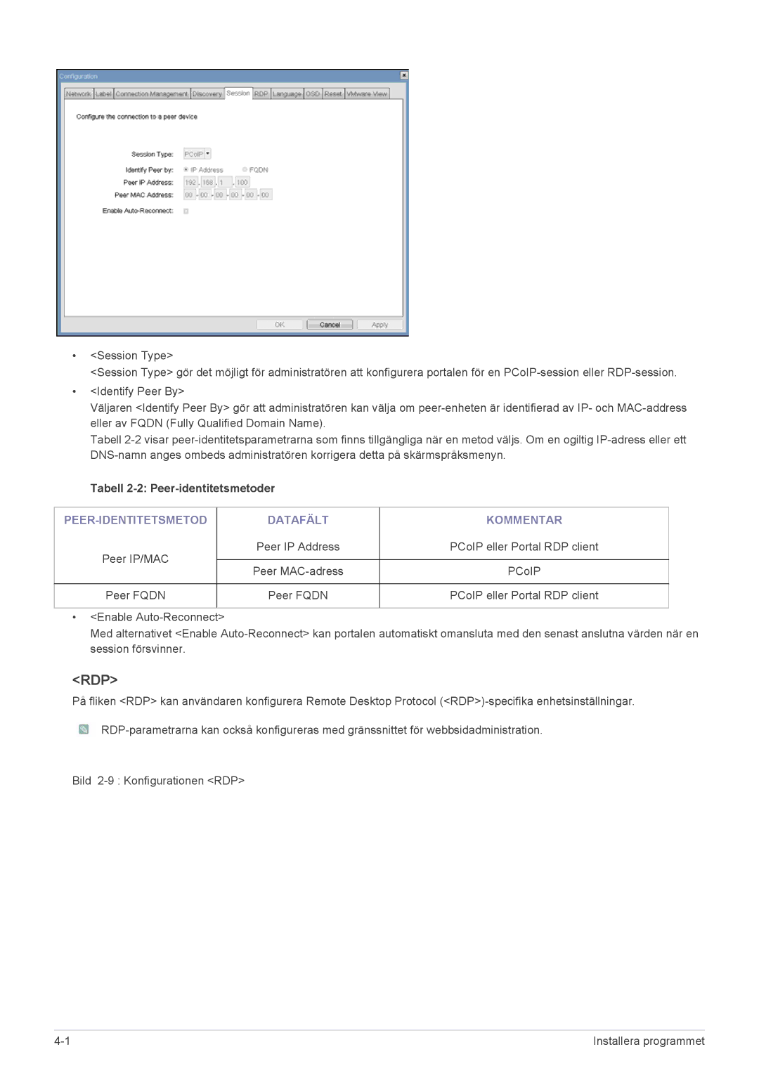 Samsung LF19PPBCB/EN, LF24PPBCB/EN manual Rdp, PEER-IDENTITETSMETOD Datafält Kommentar 