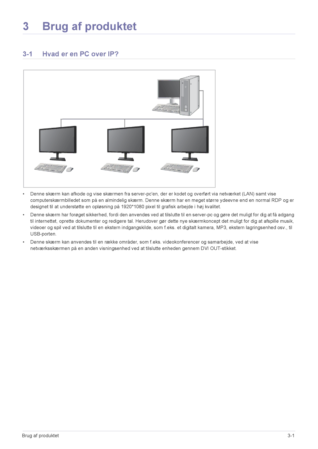 Samsung LF24PPBCB/EN, LF19PPBCB/EN manual Brug af produktet, Hvad er en PC over IP? 