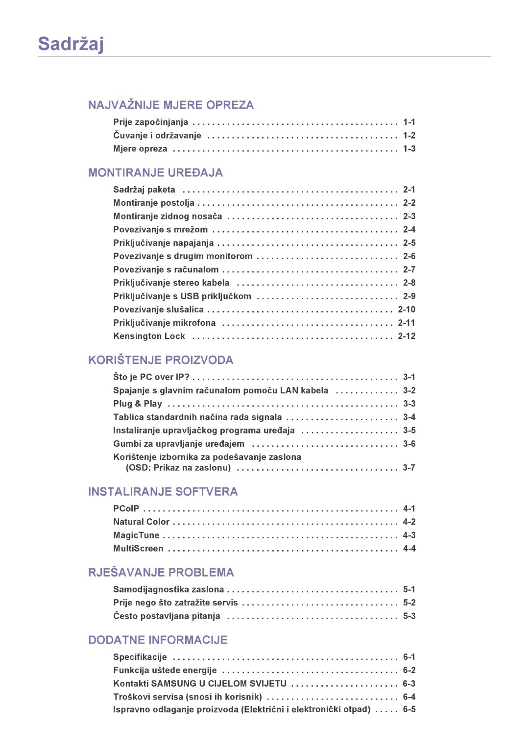 Samsung LF19PPBCB/EN manual Spajanje s glavnim računalom pomoću LAN kabela, Korištenje izbornika za podešavanje zaslona 