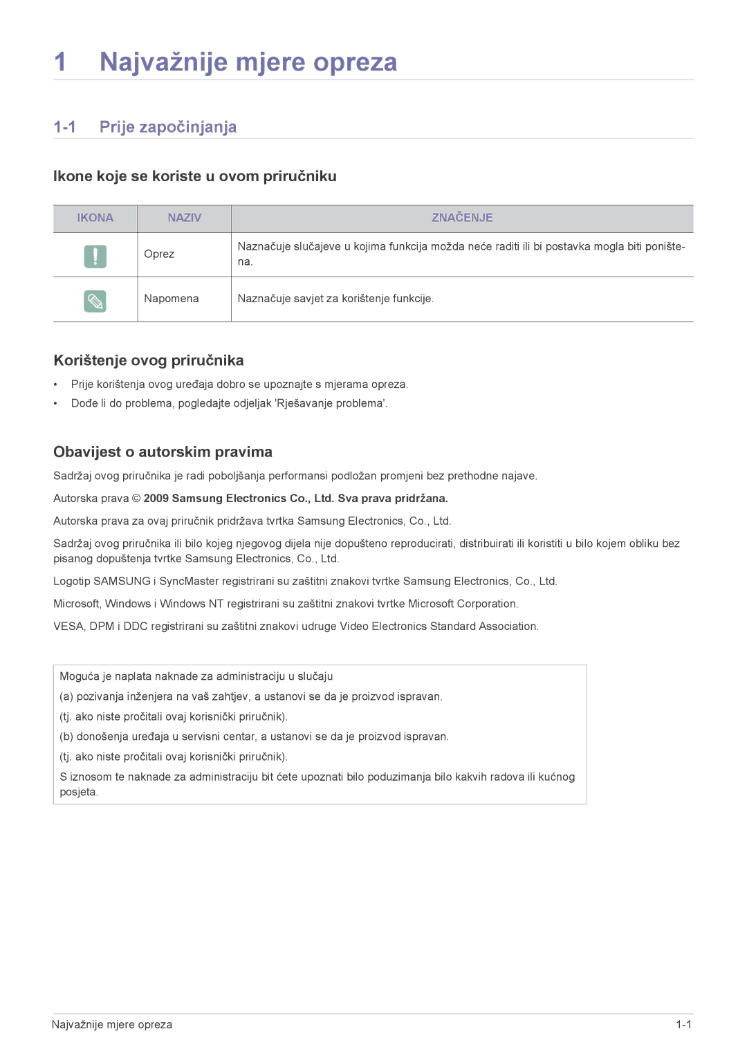 Samsung LF19PPBCB/EN manual Prije započinjanja, Ikone koje se koriste u ovom priručniku, Korištenje ovog priručnika 