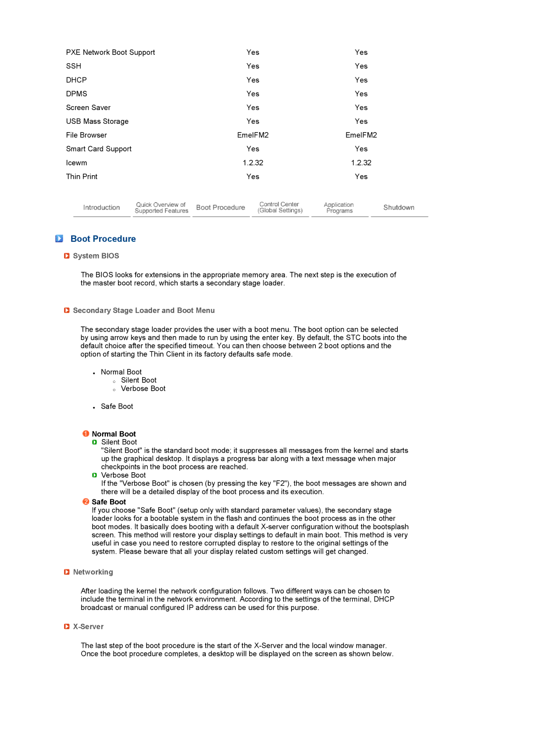 Samsung LF19SPZLSE/EDC manual Boot Procedure, System Bios, Secondary Stage Loader and Boot Menu, Networking, Server 