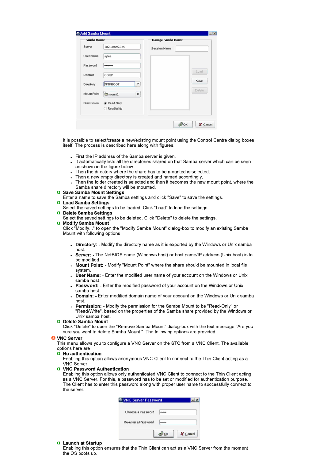 Samsung LF17SPZLSE/EDC manual Save Samba Mount Settings, Load Samba Settings, Delete Samba Settings, Modify Samba Mount 