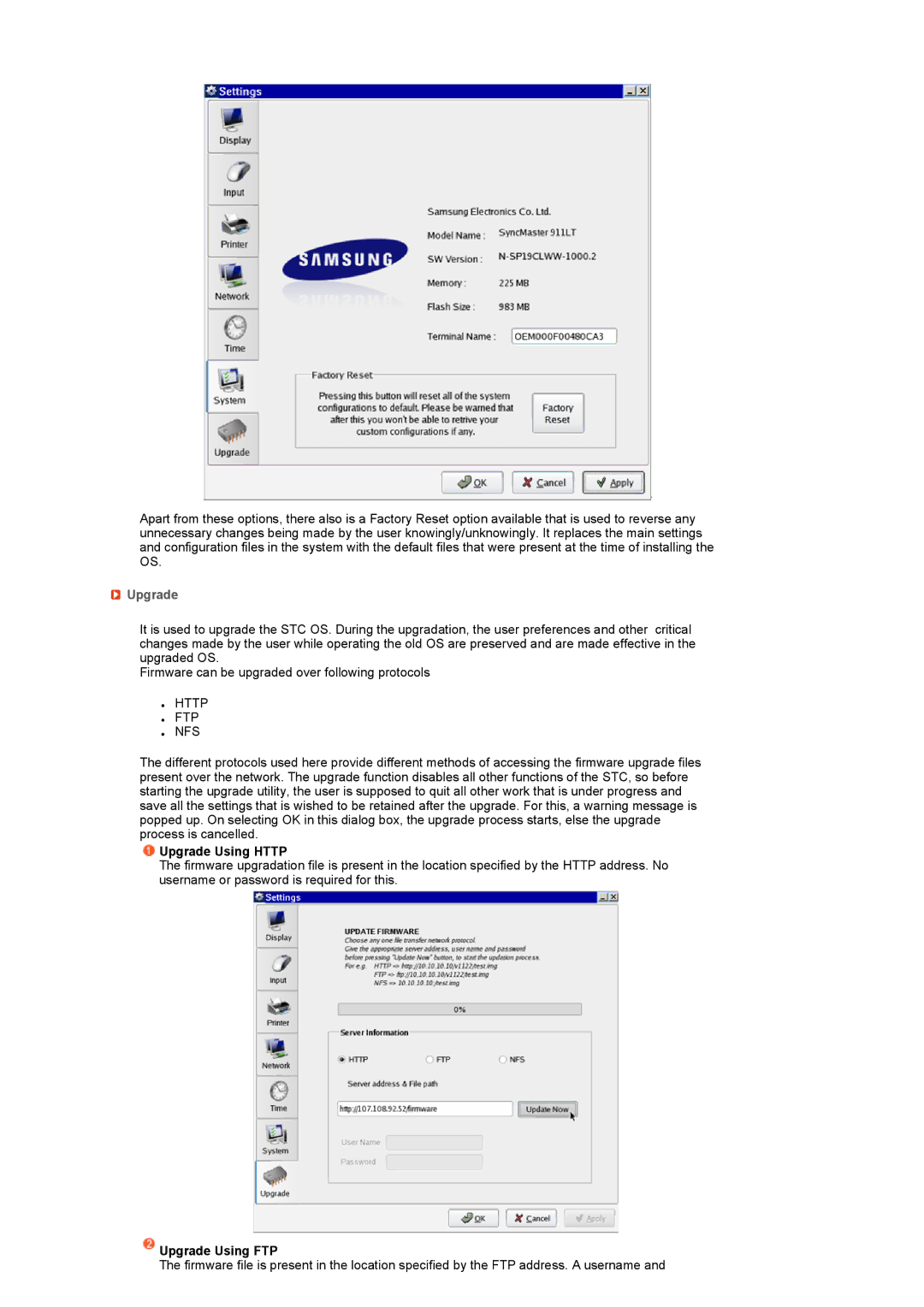 Samsung LF17SPZLSE/EDC, LF19SPZLSE/EDC manual Upgrade Using Http, Upgrade Using FTP 