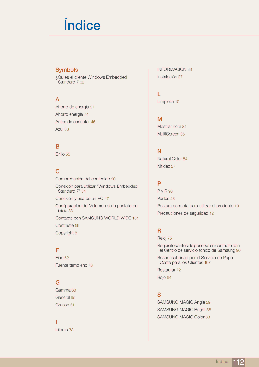 Samsung LF19TOWHBFM/EN, LF19TOWHBDM/EN, LF24TOWHBDM/EN manual Symbols 