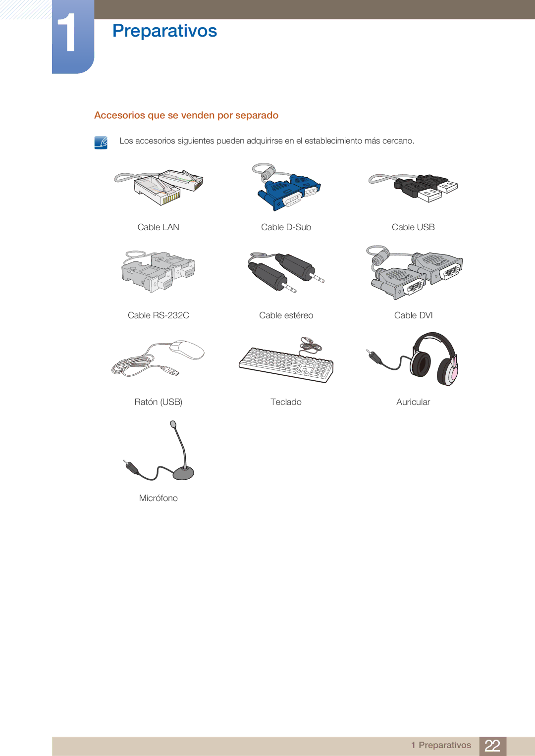 Samsung LF19TOWHBFM/EN, LF19TOWHBDM/EN, LF24TOWHBDM/EN manual Accesorios que se venden por separado 