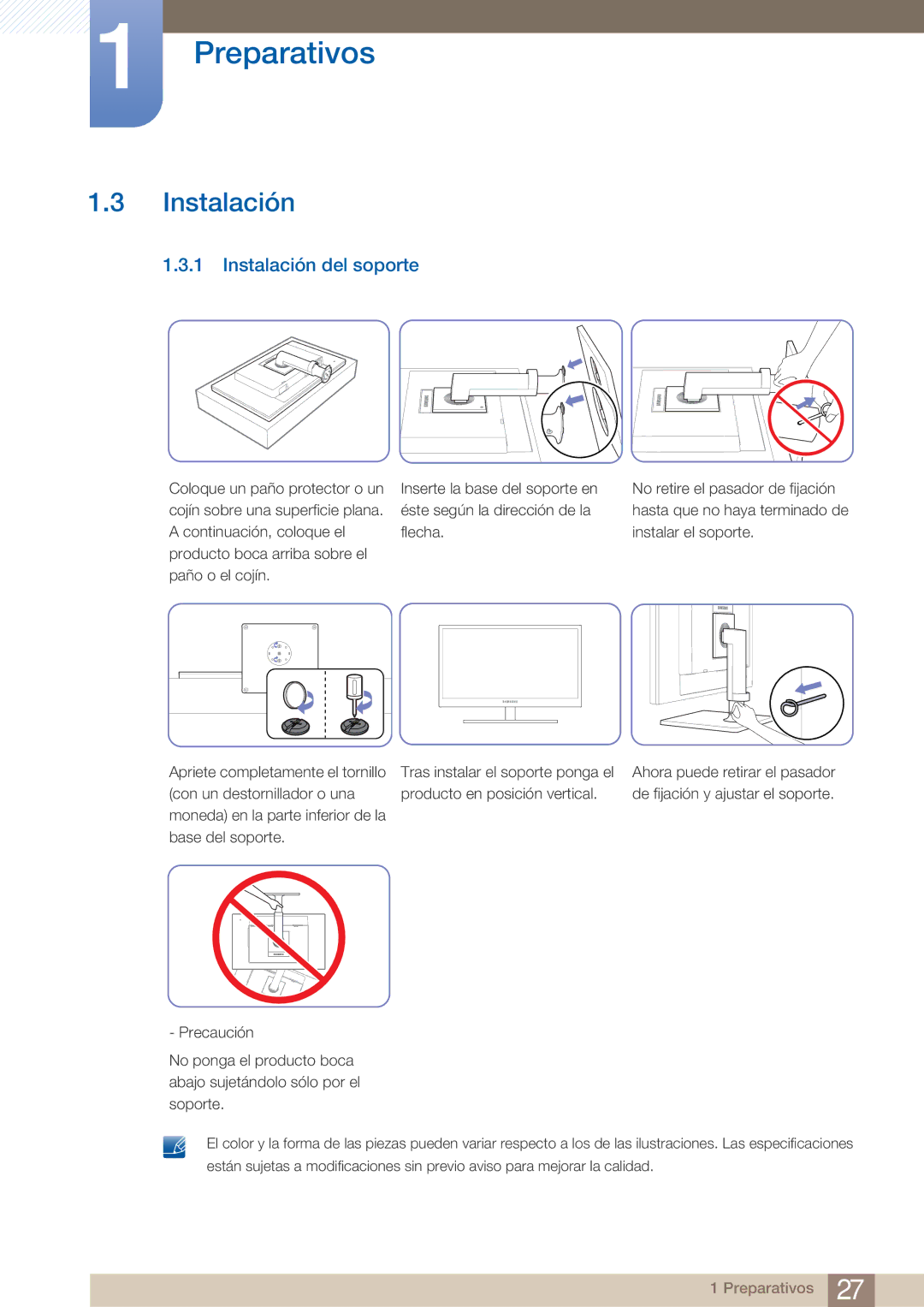 Samsung LF19TOWHBDM/EN, LF19TOWHBFM/EN, LF24TOWHBDM/EN manual Instalación del soporte 