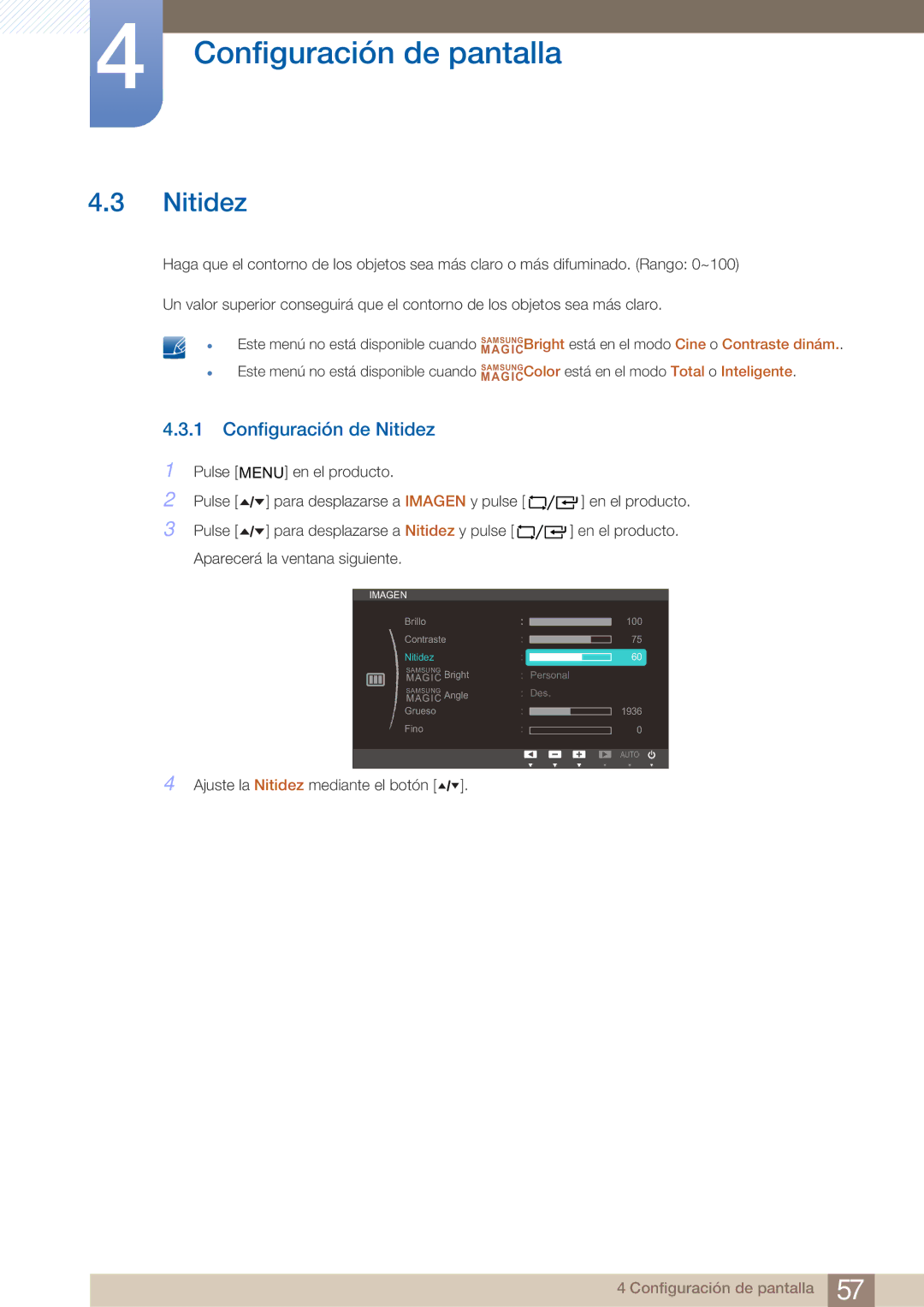 Samsung LF19TOWHBDM/EN, LF19TOWHBFM/EN, LF24TOWHBDM/EN manual Configuración de Nitidez 