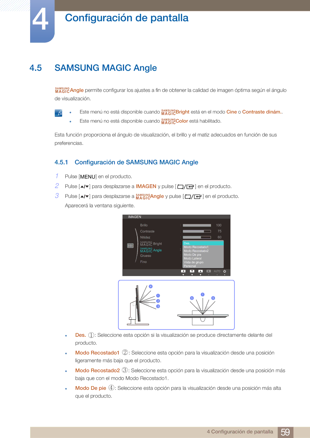 Samsung LF24TOWHBDM/EN, LF19TOWHBDM/EN, LF19TOWHBFM/EN manual Configuración de Samsung Magic Angle 