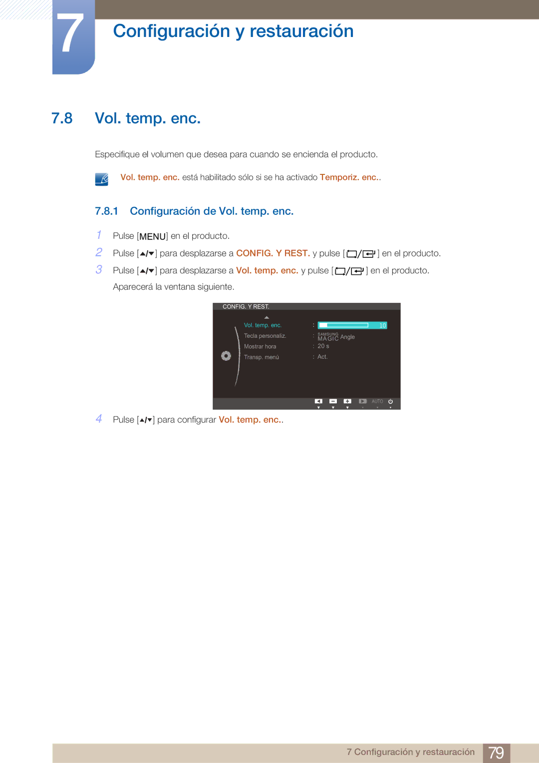 Samsung LF19TOWHBFM/EN, LF19TOWHBDM/EN, LF24TOWHBDM/EN manual Configuración de Vol. temp. enc 