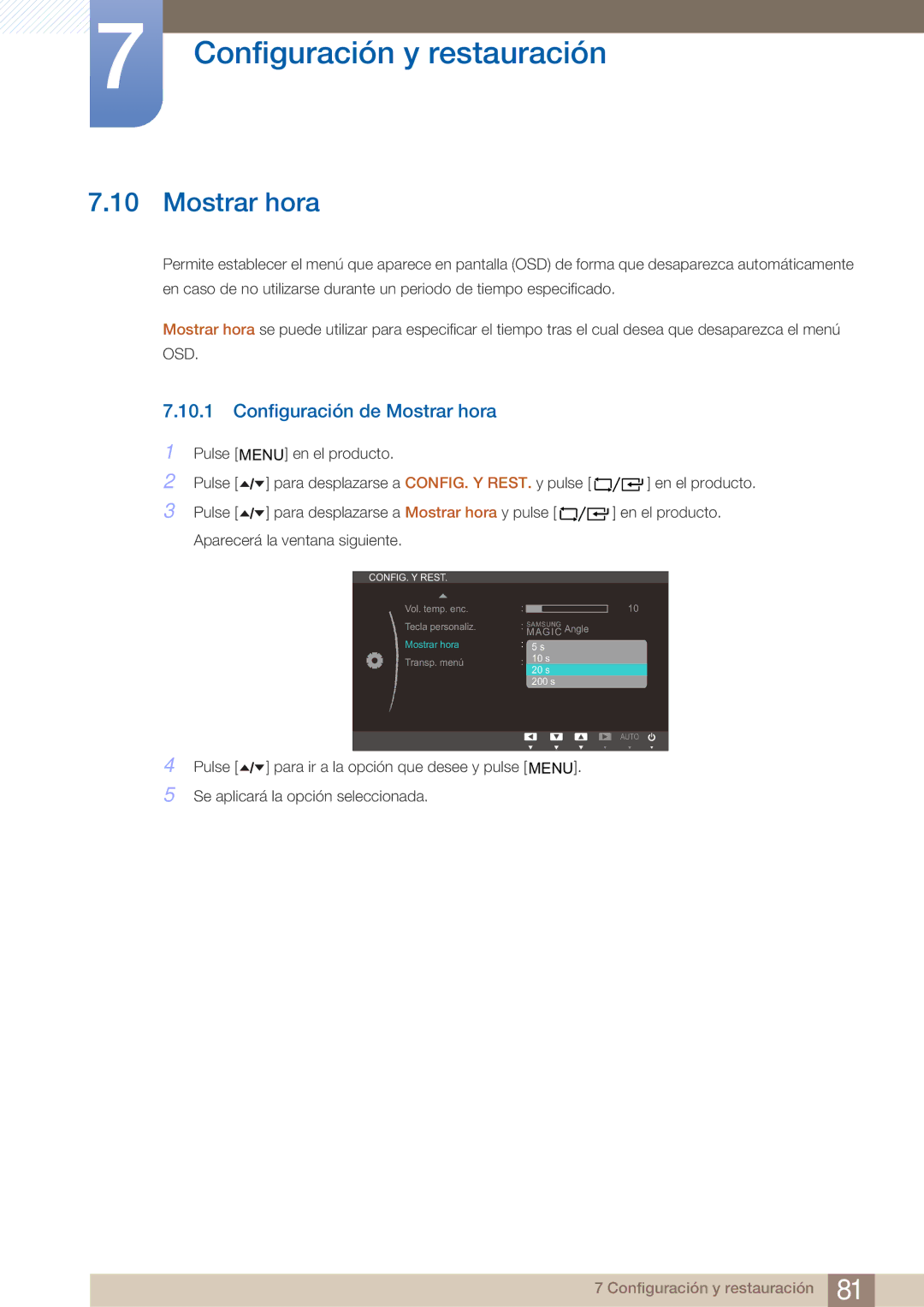 Samsung LF19TOWHBDM/EN, LF19TOWHBFM/EN, LF24TOWHBDM/EN manual Configuración de Mostrar hora 