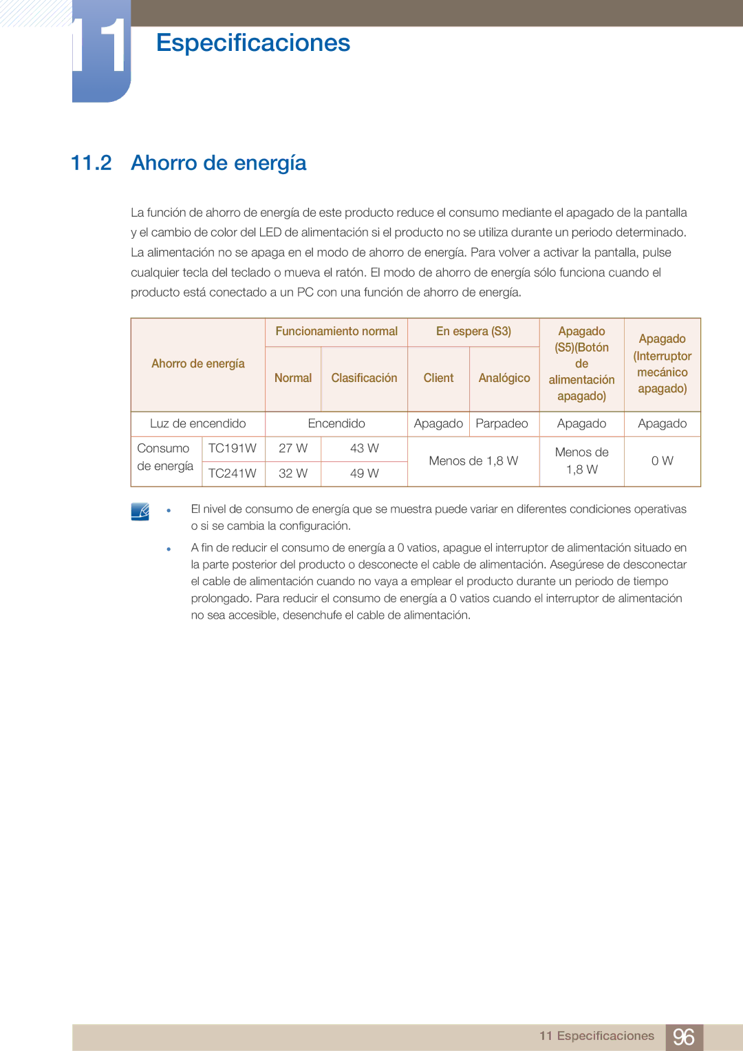 Samsung LF19TOWHBDM/EN, LF19TOWHBFM/EN, LF24TOWHBDM/EN manual Ahorro de energía 