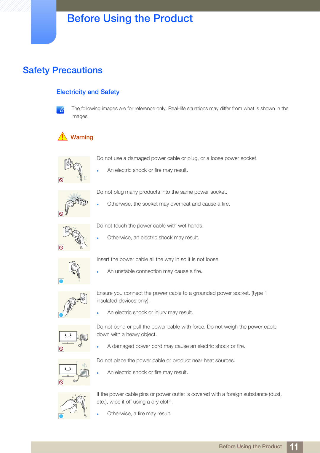 Samsung LF24TOWHBFM/XY, LF19TOWHBDM/EN, LF19TOWHBFM/EN, LF24TOWHBFM/EN manual Safety Precautions, Electricity and Safety 