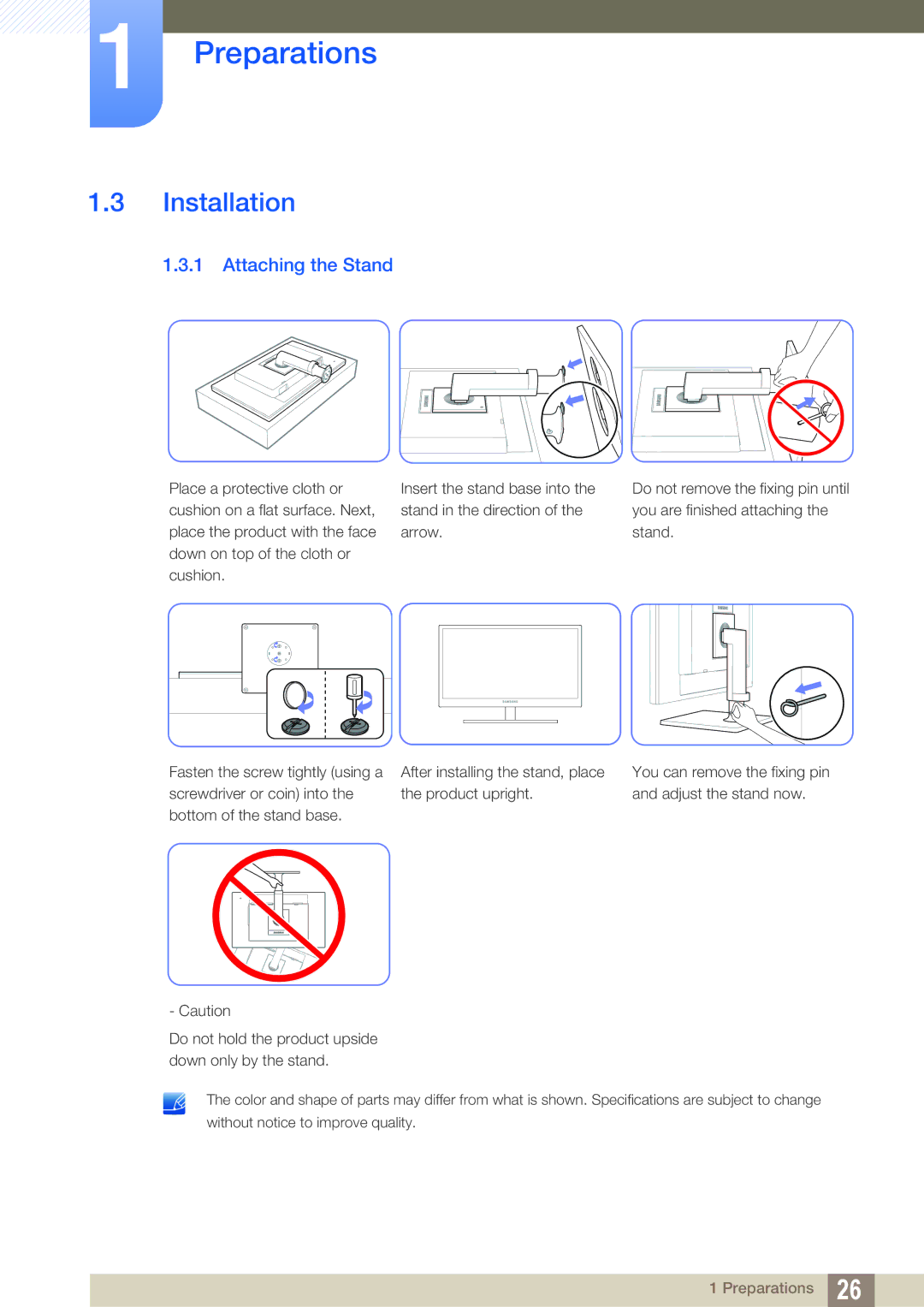 Samsung LF24TOWHBFM/EN, LF19TOWHBDM/EN, LF19TOWHBFM/EN, LF24TOWHBDM/EN, LF19TOWHBDM/XJ manual Installation, Attaching the Stand 