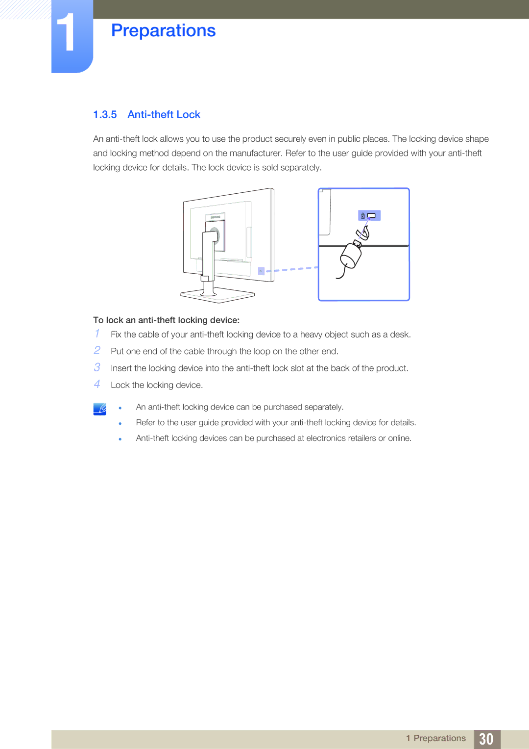 Samsung LF19TOWHBFM/NG, LF19TOWHBDM/EN, LF19TOWHBFM/EN, LF24TOWHBFM/EN, LF24TOWHBDM/EN, LF19TOWHBDM/XJ manual Anti-theft Lock 