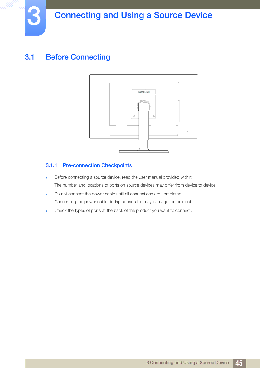 Samsung LF19TOWHBDM/XY, LF19TOWHBDM/EN Connecting and Using a Source Device, Before Connecting, Pre-connection Checkpoints 