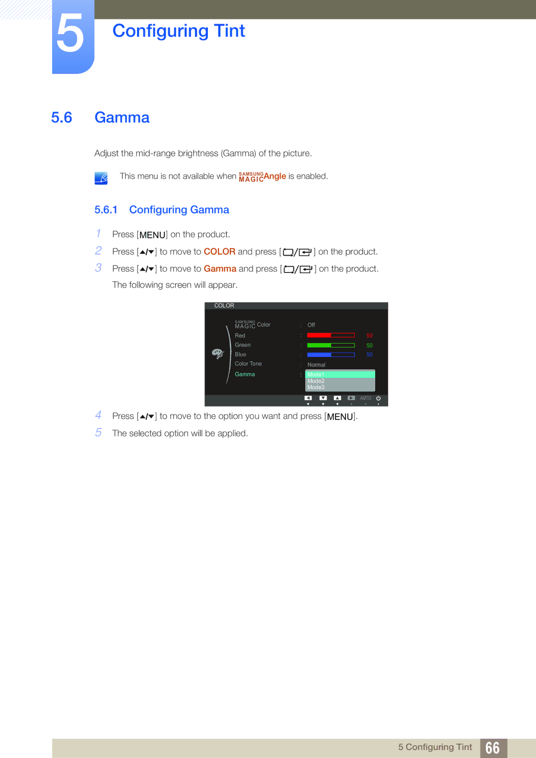 Samsung LF19TOWHBFM/NG, LF19TOWHBDM/EN, LF19TOWHBFM/EN, LF24TOWHBFM/EN, LF24TOWHBDM/EN, LF19TOWHBDM/XJ Configuring Gamma 