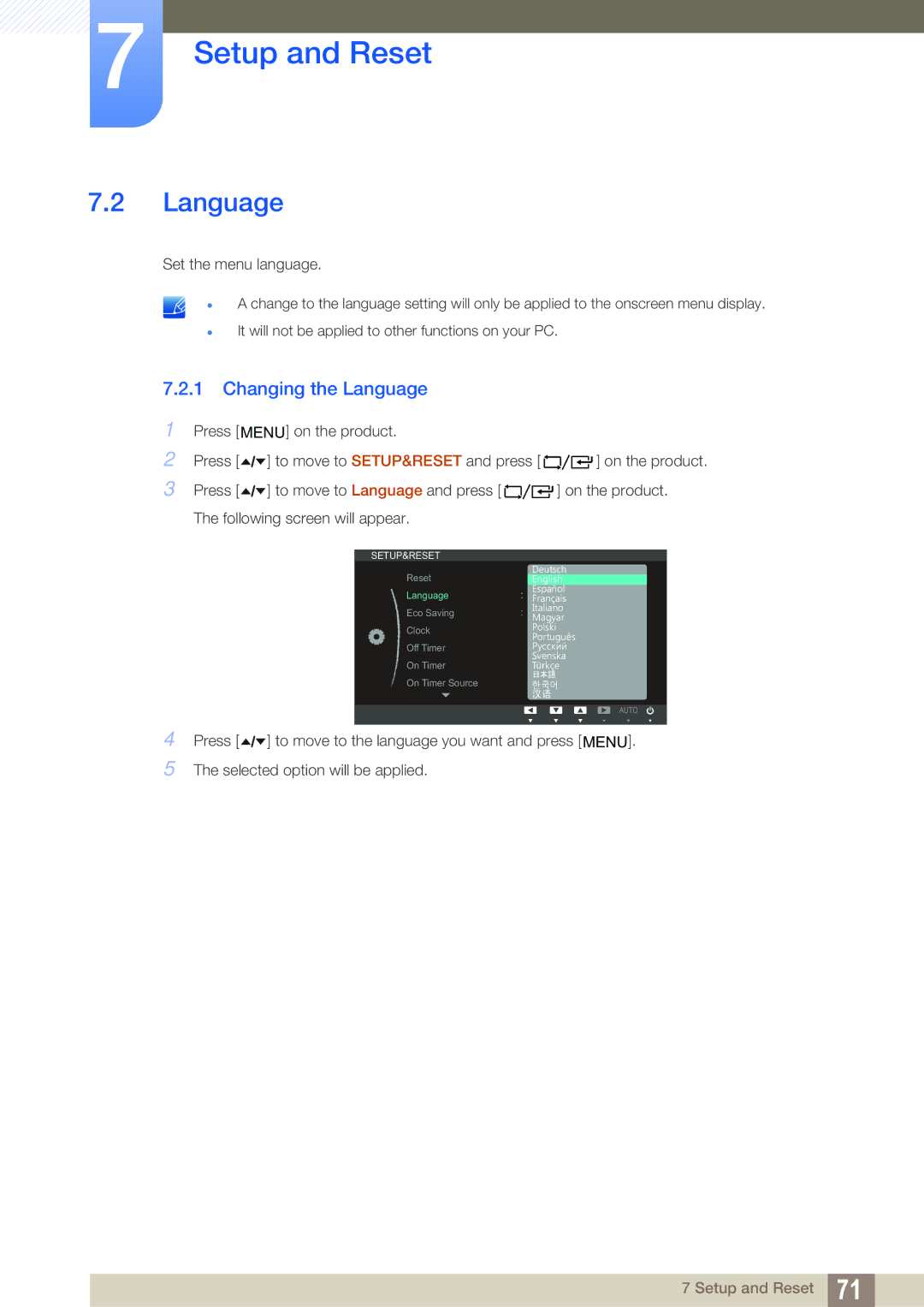 Samsung LF24TOWHBFM/XY, LF19TOWHBDM/EN, LF19TOWHBFM/EN, LF24TOWHBFM/EN, LF24TOWHBDM/EN manual Changing the Language 