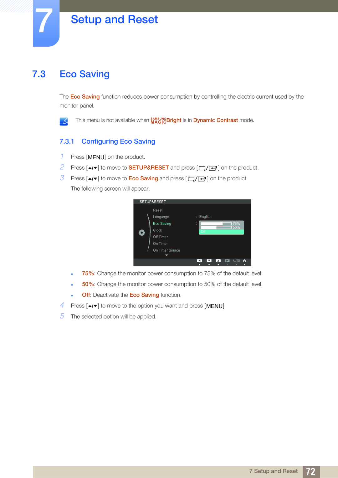 Samsung LF19TOWHBDM/EN, LF19TOWHBFM/EN, LF24TOWHBFM/EN, LF24TOWHBDM/EN, LF19TOWHBDM/XJ manual Configuring Eco Saving 