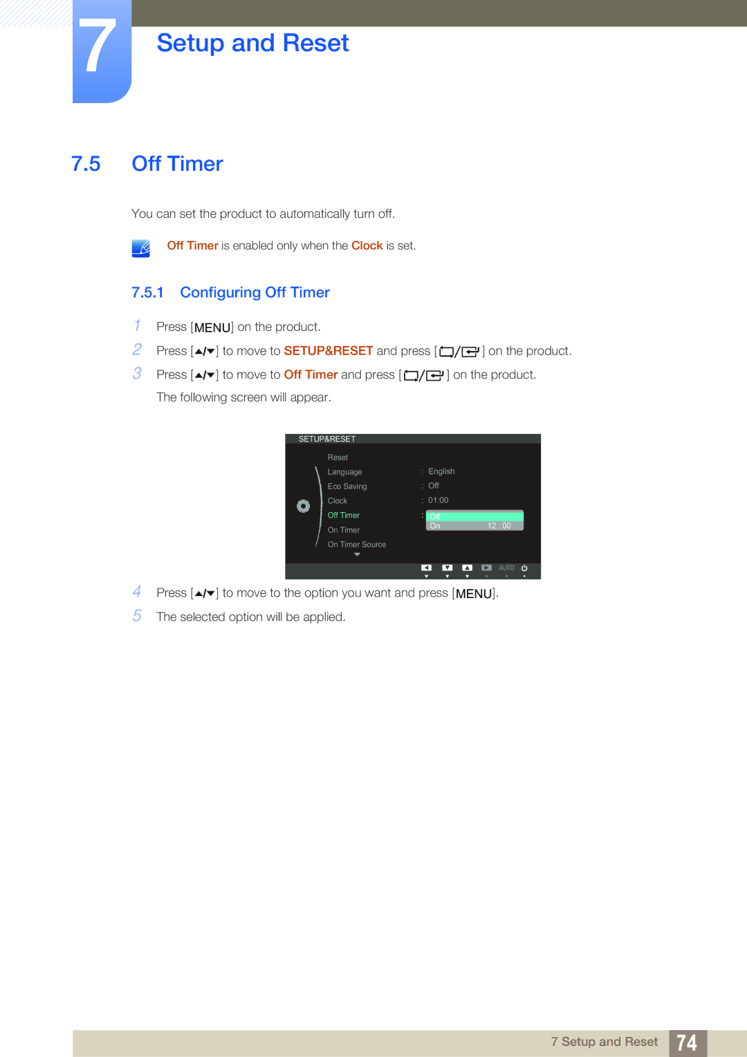 Samsung LF24TOWHBFM/EN, LF19TOWHBDM/EN, LF19TOWHBFM/EN, LF24TOWHBDM/EN, LF19TOWHBDM/XJ manual Configuring Off Timer 