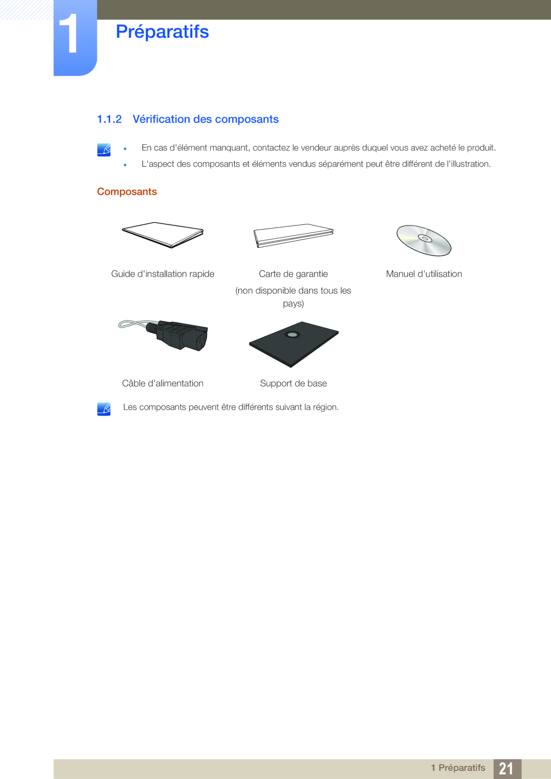 Samsung LF19TOWHBFM/EN, LF19TOWHBDM/EN, LF24TOWHBFM/EN, LF24TOWHBDM/EN manual 2 Vérification des composants, Composants 