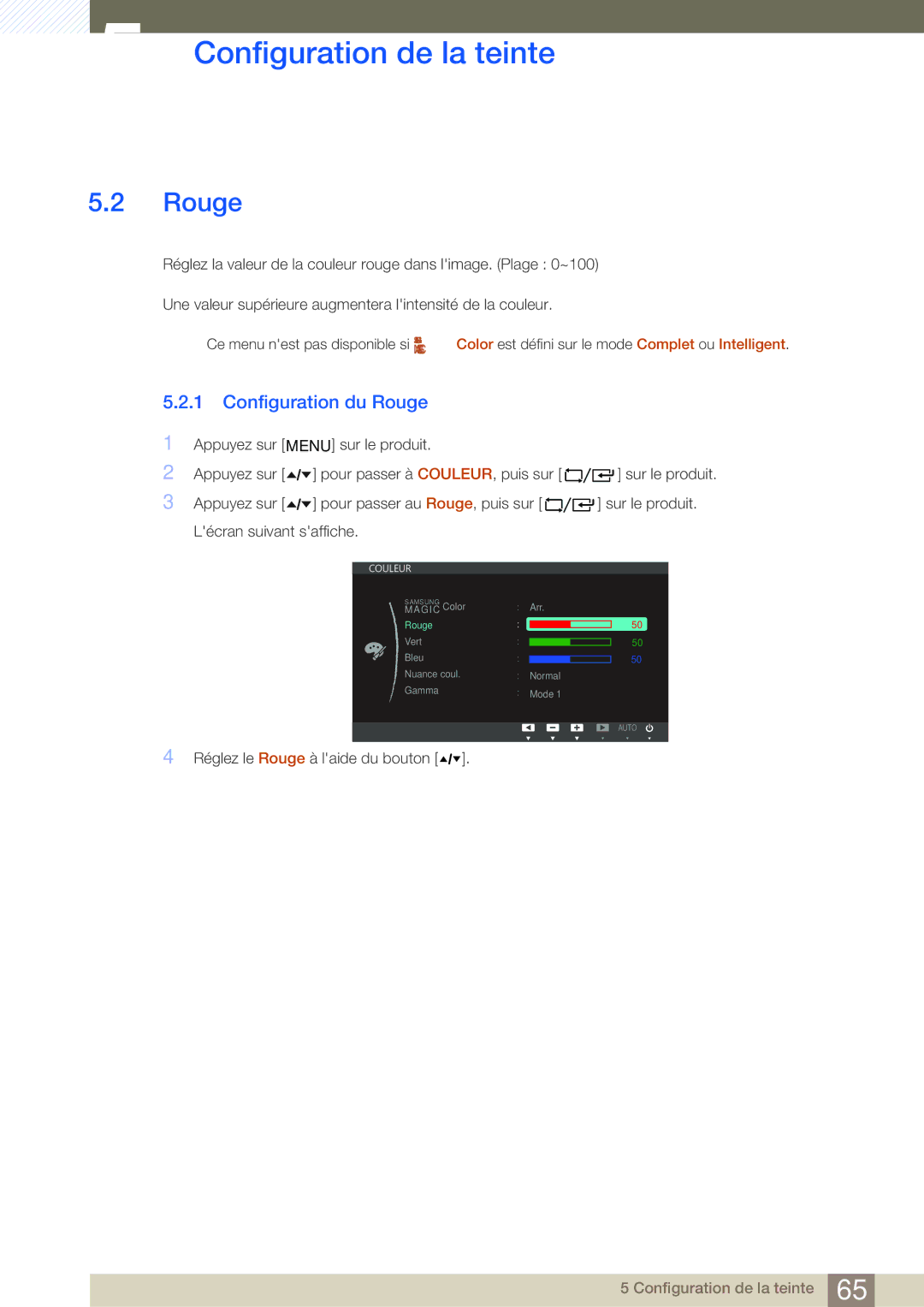 Samsung LF19TOWHBFM/EN, LF19TOWHBDM/EN, LF24TOWHBFM/EN, LF24TOWHBDM/EN manual Configuration du Rouge 