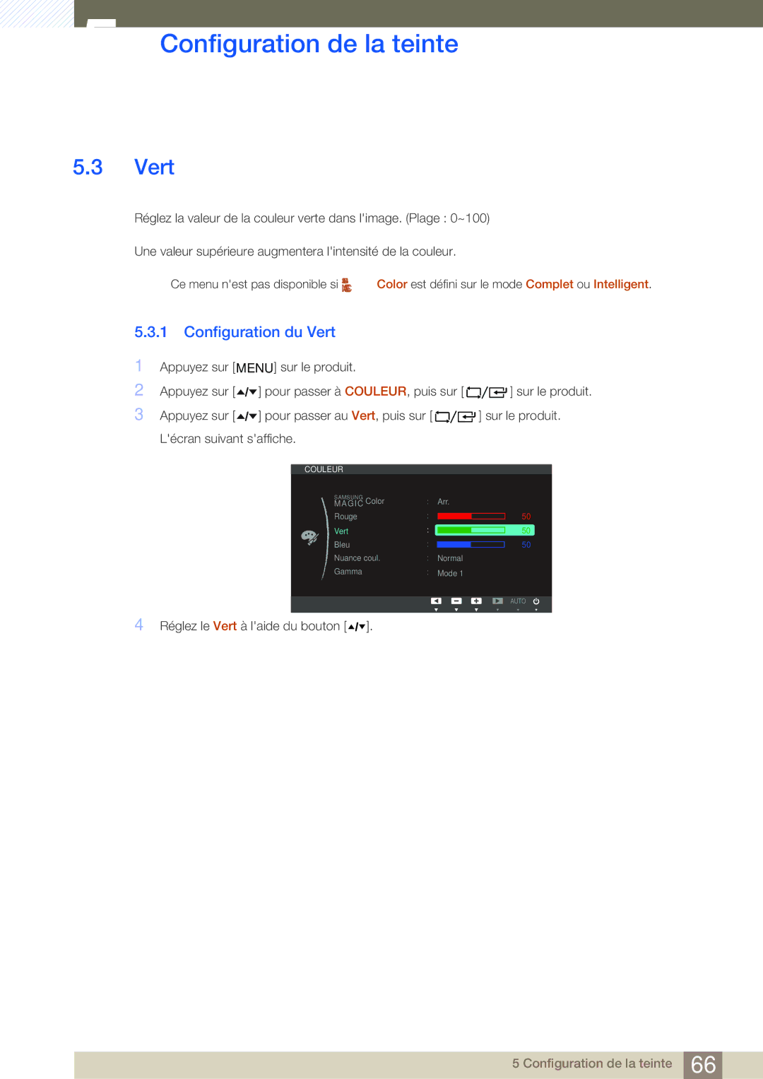 Samsung LF24TOWHBFM/EN, LF19TOWHBDM/EN, LF19TOWHBFM/EN, LF24TOWHBDM/EN manual Configuration du Vert 